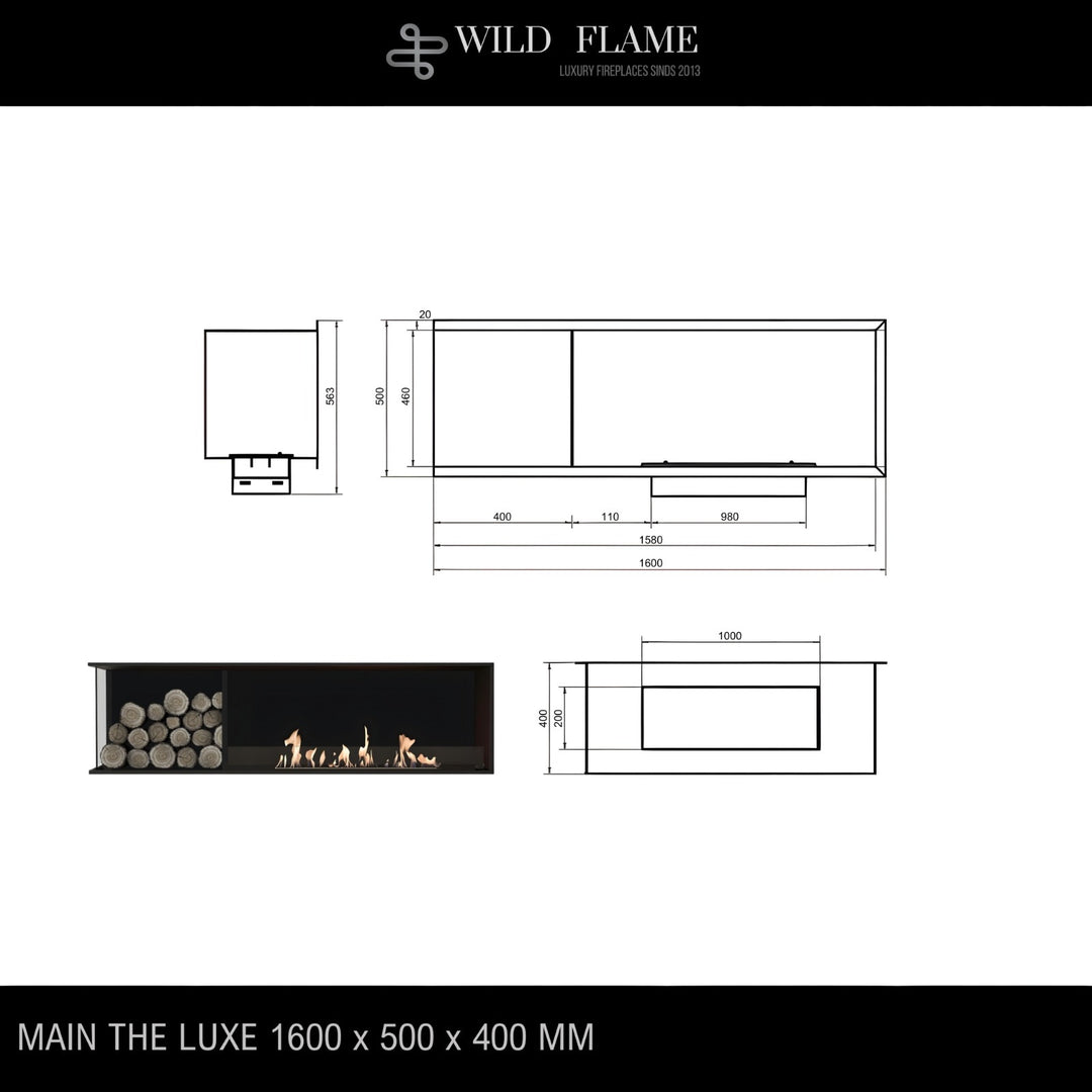 Bioethanol Eck Einbaukamin - BASE WOOD L160
