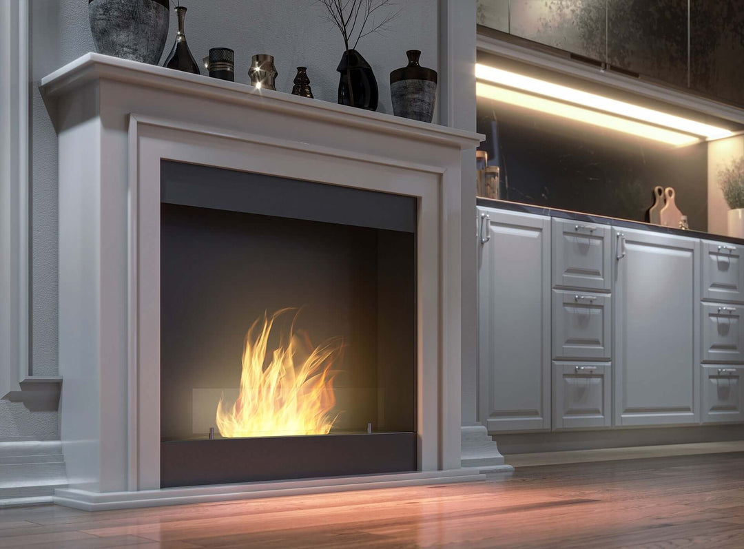 Bioethanol Standkamin Standofen Ethanol Portal von InFire SimpleFire Wohnzimmer Modern Nahaufnahme Glas