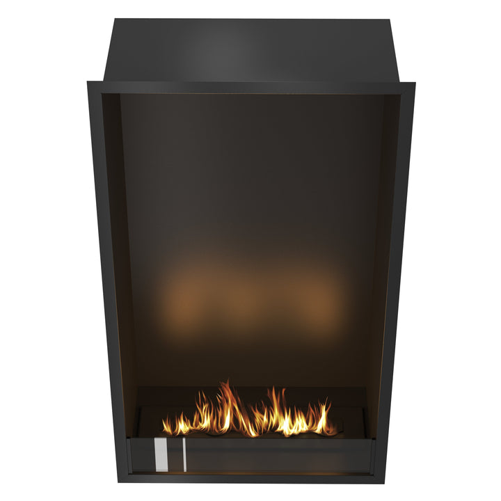 Bioethanol Einbau Kamin Einbaukamin Ofen Vertikal SELECTED XL 70x120x35cm mit Glas von Wild Flame Frontale Ansicht